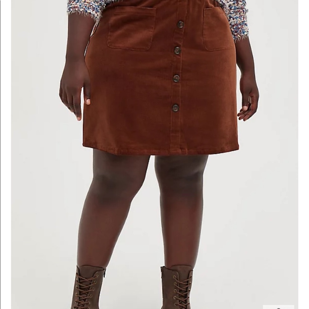 Button Front Mini Skirt - Corduroy Brown